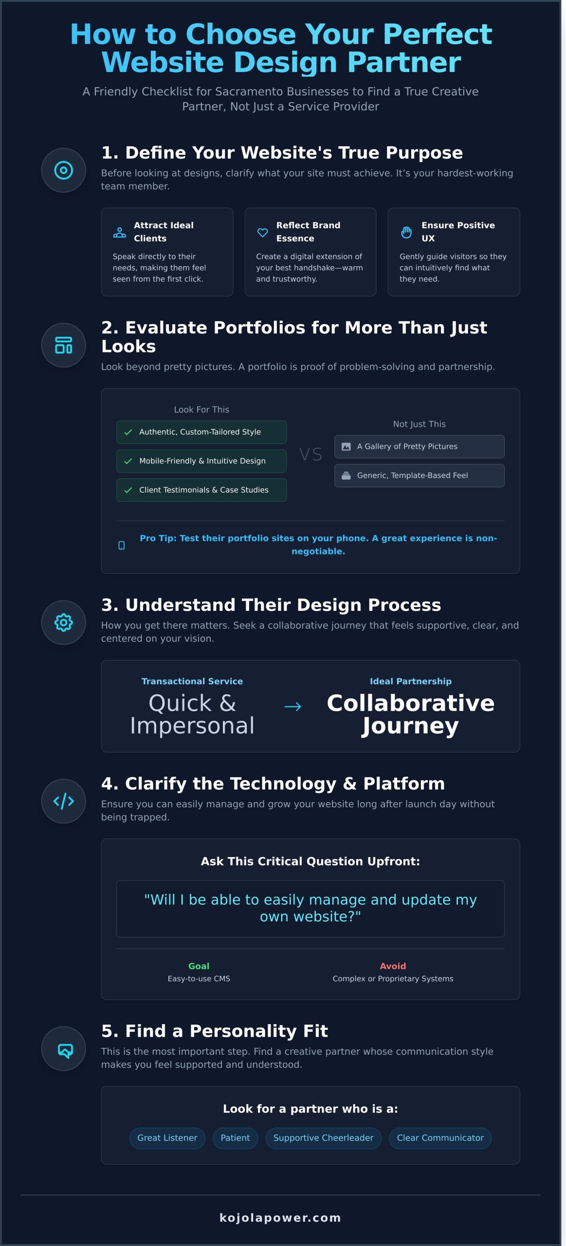 Sacramento Website Design A Checklist for Finding Your Perfect Partner - Infographic | KojolaPower WordPress Website Design